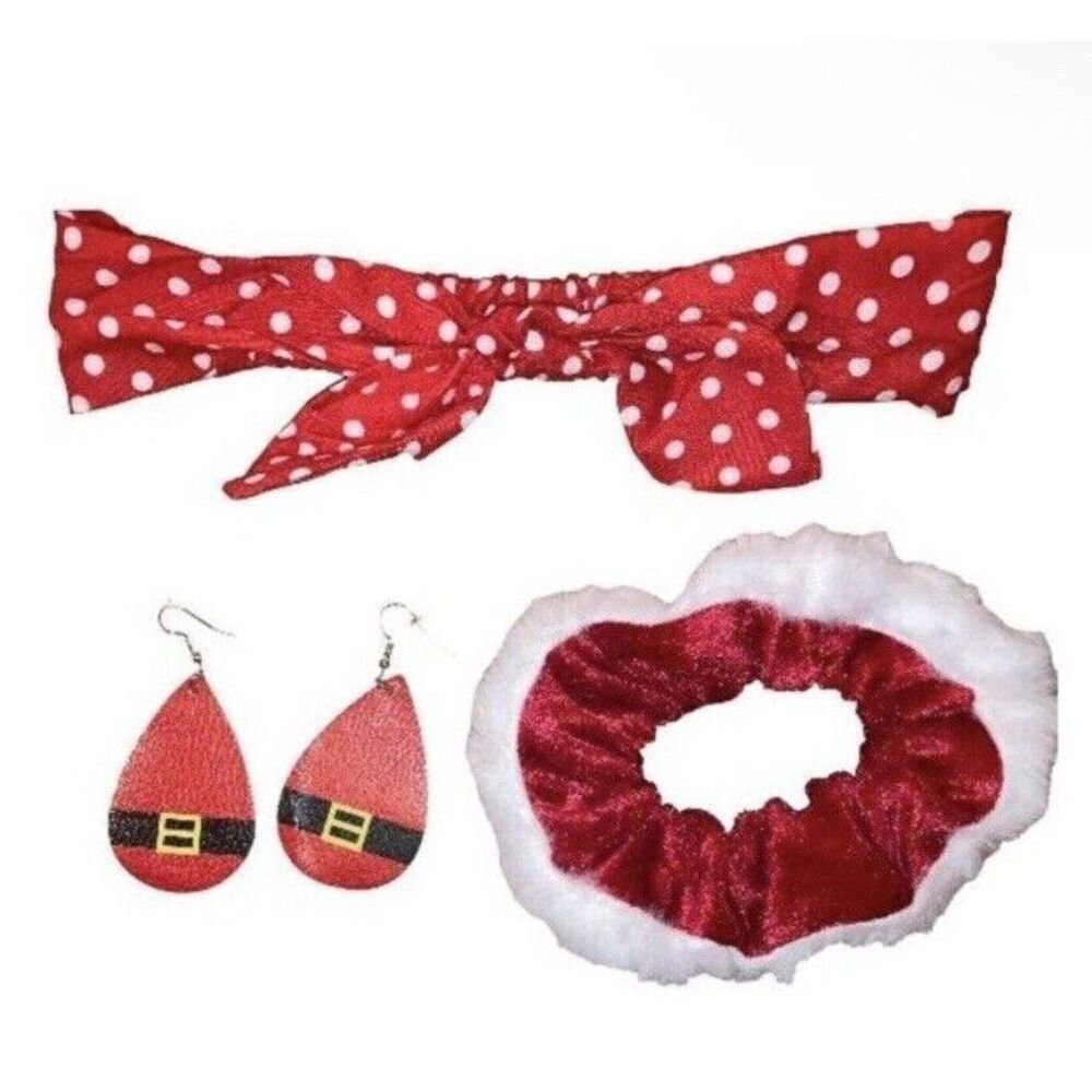 ๐ป5/$20๐ป Christmas Santa InspiredโHeadband, Scrunchie, And Earrings Set